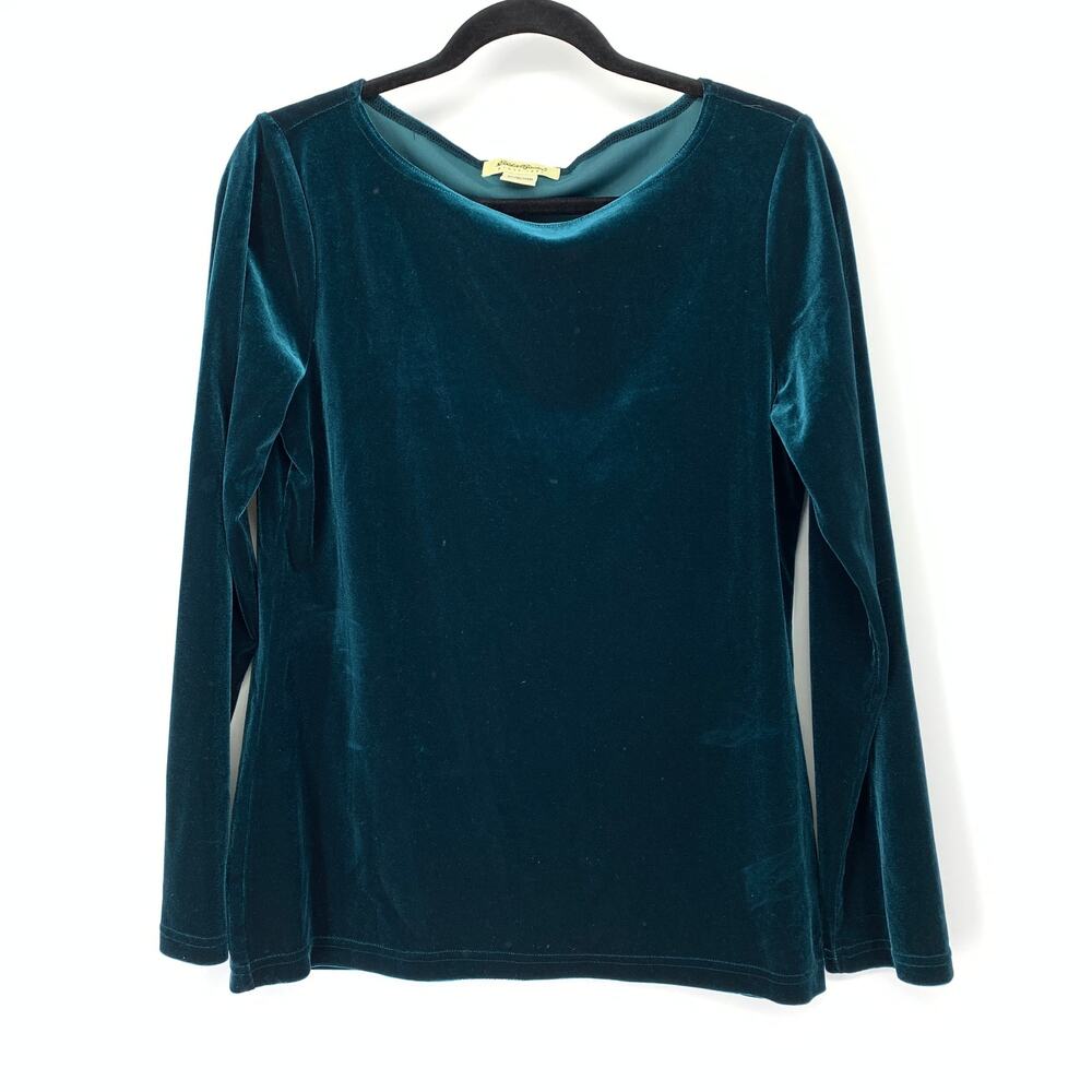 Vintage Eddie Bauer Long Sleeve Boat Neck Top Womens Sz Medium Teal Velvet